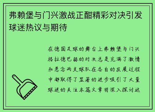 弗赖堡与门兴激战正酣精彩对决引发球迷热议与期待